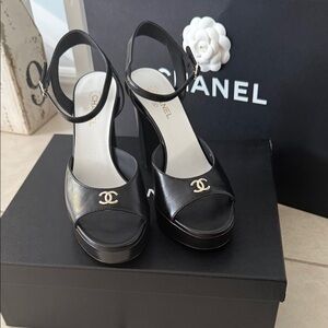 CHANEL Black Platform Heels